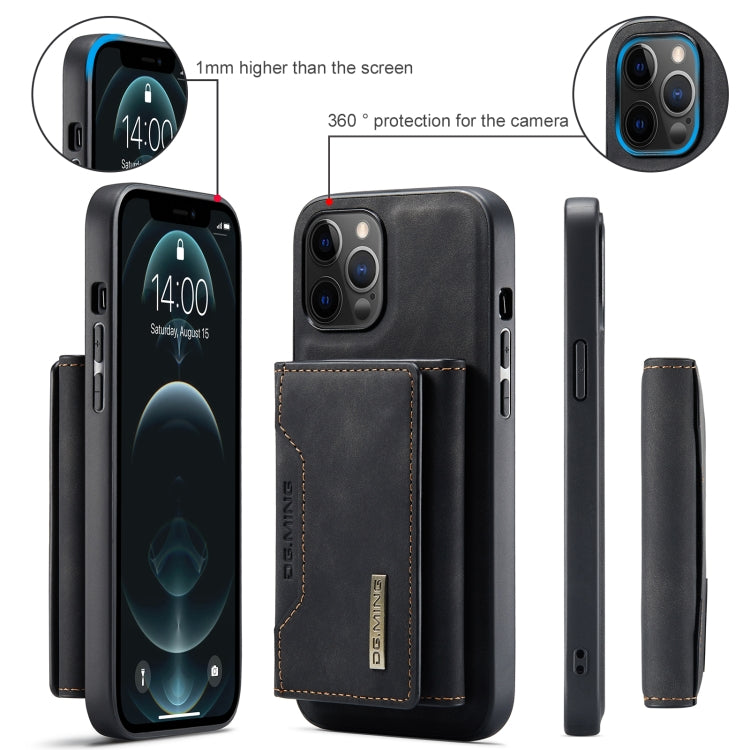 For iPhone 12 Pro Max DG.MING M2 Series 3-Fold Multi Card Bag + Magnetic Back Cover Shockproof Case with Wallet & Holder Function(Black)