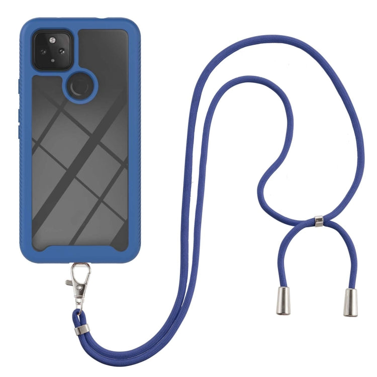 For Google Pixel 5A 5G Starry Sky Solid Color Series Shockproof PC + TPU Protective Case with Neck Strap(Blue)