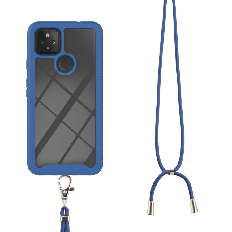 For Google Pixel 5A 5G Starry Sky Solid Color Series Shockproof PC + TPU Protective Case with Neck Strap(Blue)