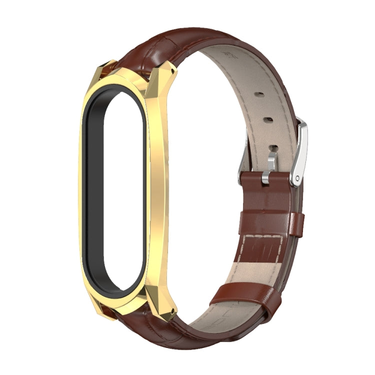 For Xiaomi Mi Band 6 / 5 / 4 / 3 Mijobs GT First Layer Cowhide Watch Band(Bamboo Joint Coffee+Gold) - Watch Bands by MIJOBS