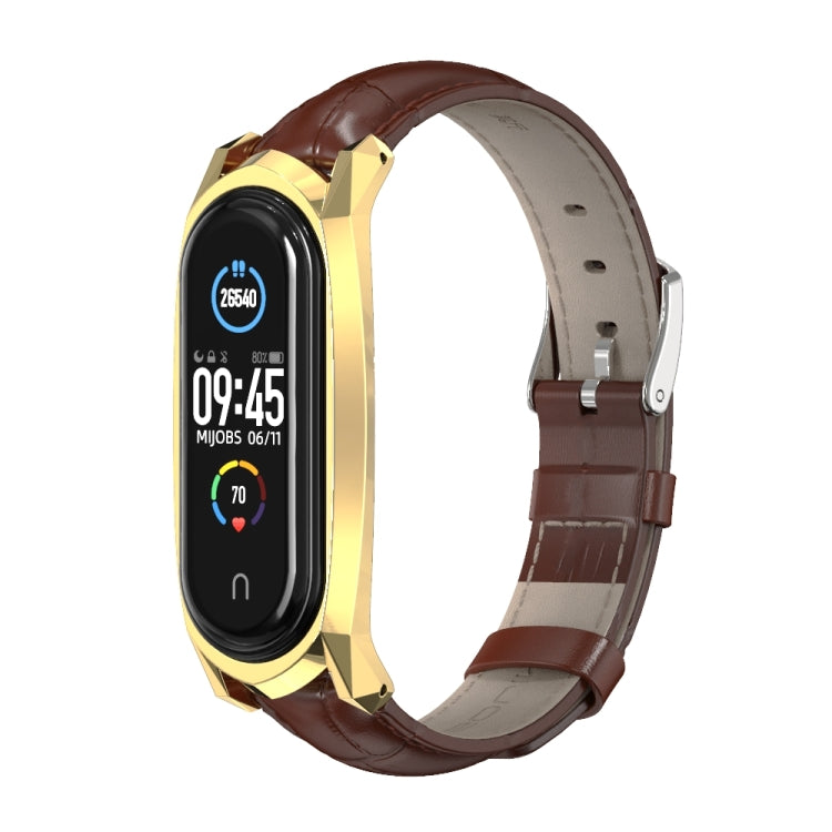 For Xiaomi Mi Band 6 / 5 / 4 / 3 Mijobs GT First Layer Cowhide Watch Band(Bamboo Joint Coffee+Gold) - Watch Bands by MIJOBS