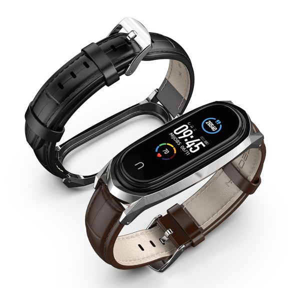 For Xiaomi Mi Band 6 / 5 / 4 / 3 Mijobs GT First Layer Cowhide Watch Band(Bamboo Joint Coffee+Gold) - Watch Bands by MIJOBS