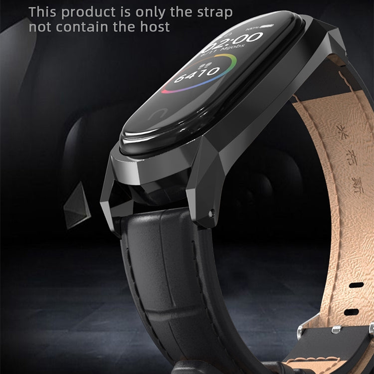 For Xiaomi Mi Band 6 / 5 / 4 / 3 Mijobs GT First Layer Cowhide Watch Band(Bamboo Joint Coffee+Gold) - Watch Bands by MIJOBS