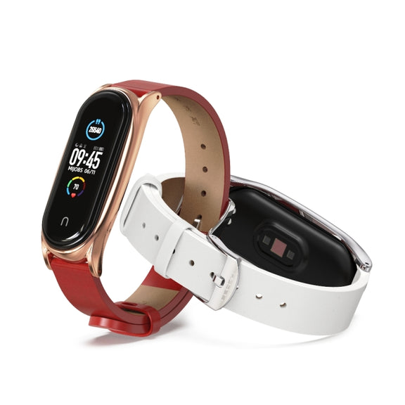 For Xiaomi Mi Band 6 / 5 / 4 / 3 Mijobs Metal Case Crazy Horse Texture PU Microfiber Plus Watch Band(Blue Silver)