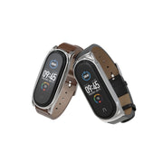For Xiaomi Mi Band 6 / 5 / 4 / 3 Mijobs Metal Case Crazy Horse Texture PU Microfiber Plus Watch Band(Brown Silver) - Watch Bands by MIJOBS