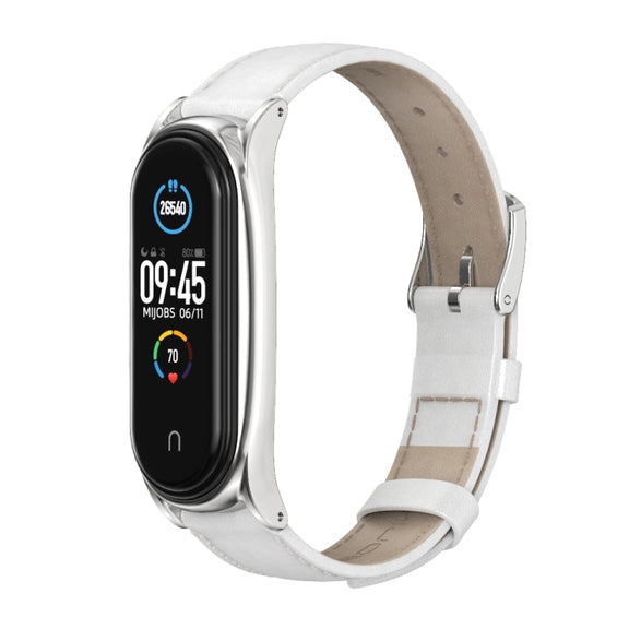 For Xiaomi Mi Band 6 / 5 / 4 / 3 Mijobs First Layer Cowhide Plus Watch Band(White) - Watch Bands by MIJOBS