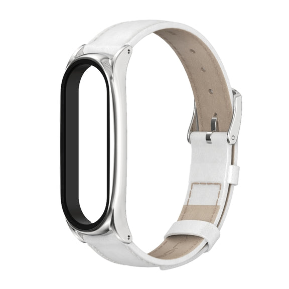 For Xiaomi Mi Band 6 / 5 / 4 / 3 Mijobs First Layer Cowhide Plus Watch Band(White) - Watch Bands by MIJOBS