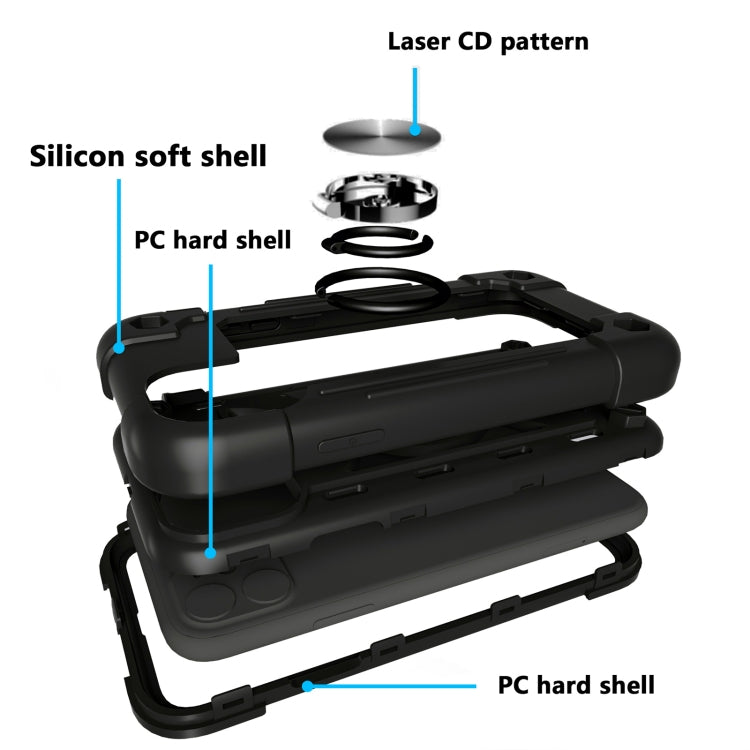 For iPhone 11 Shockproof Silicone + PC Protective Case with Dual-Ring Holder (Black)