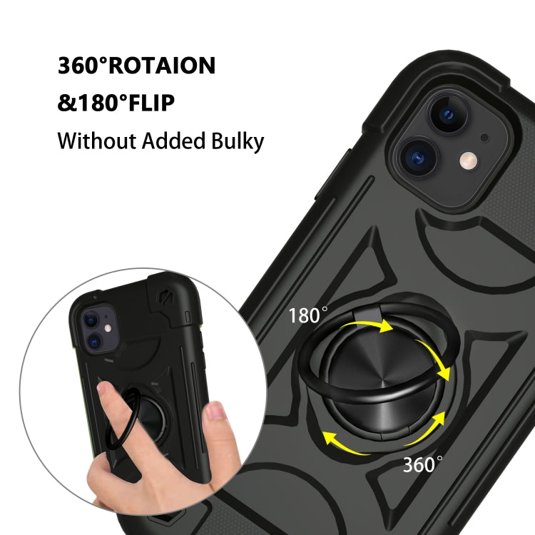 For iPhone 11 Shockproof Silicone + PC Protective Case with Dual-Ring Holder (Black)