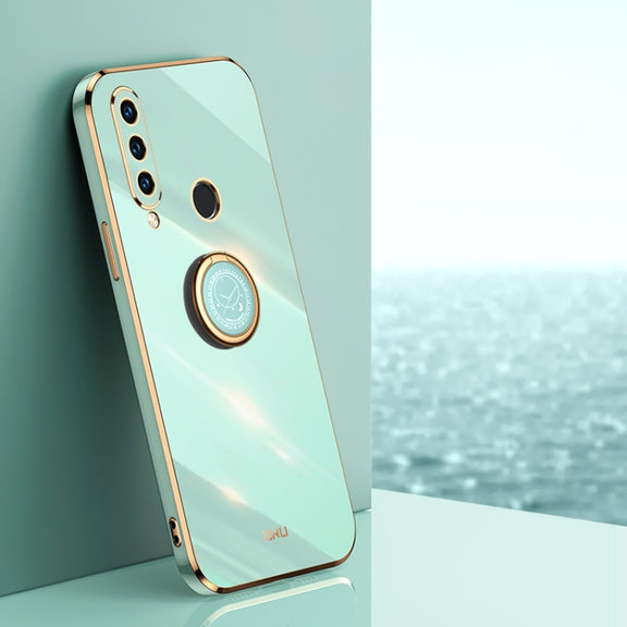 For Huawei P30 Lite XINLI Straight Edge 6D Electroplate TPU Phone Case with Ring Holder(Mint Green)