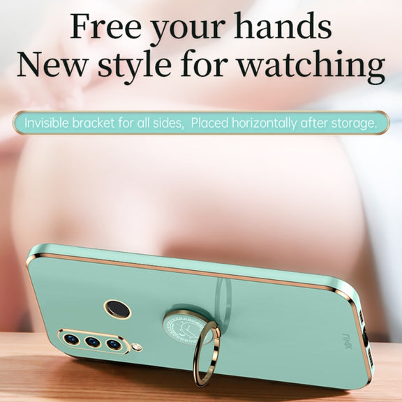 For Huawei P30 Lite XINLI Straight Edge 6D Electroplate TPU Phone Case with Ring Holder(Mint Green)