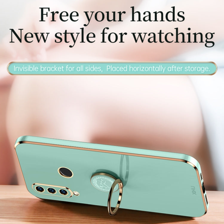 For Huawei P30 Lite XINLI Straight Edge 6D Electroplate TPU Phone Case with Ring Holder(Mint Green)