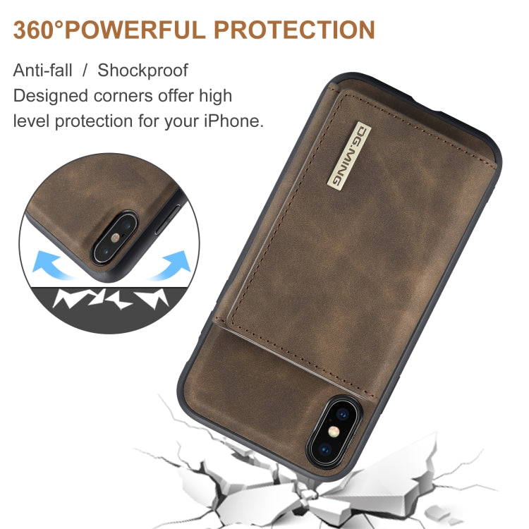 DG.MING M1 Series 3-Fold Multi Card Wallet  Back Cover Shockproof Case with Holder Function For iPhone X(Coffee)