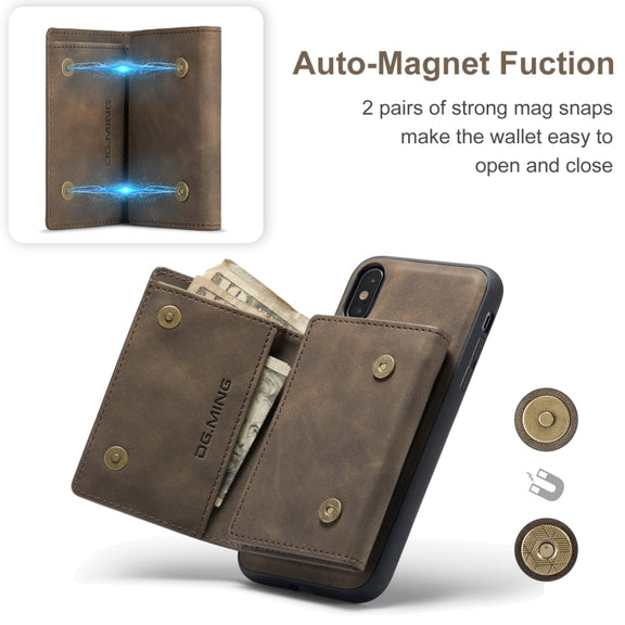 DG.MING M1 Series 3-Fold Multi Card Wallet  Back Cover Shockproof Case with Holder Function For iPhone X(Coffee)