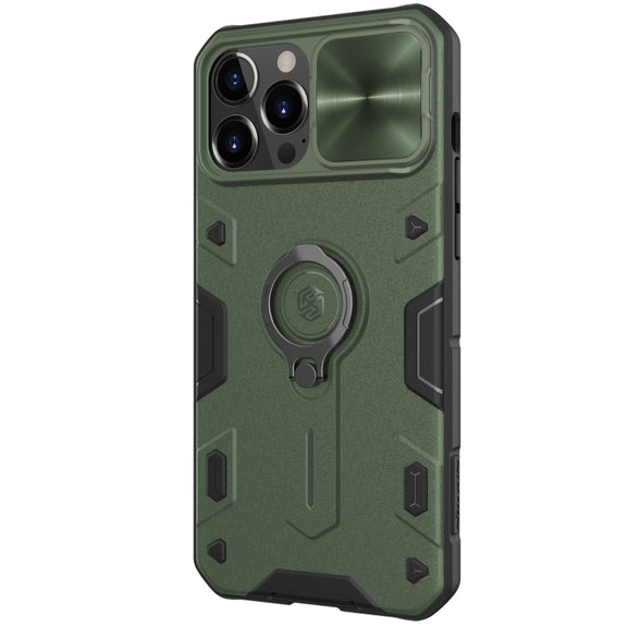 For iPhone 13 Pro Max NILLKIN Shockproof CamShield Armor Protective Case with Invisible Ring Holder (Green)