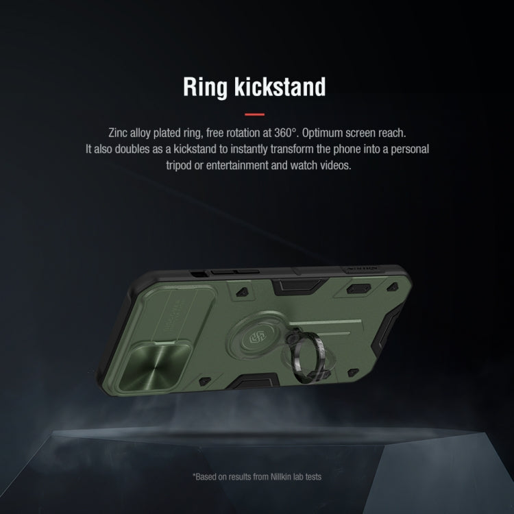 For iPhone 13 Pro Max NILLKIN Shockproof CamShield Armor Protective Case with Invisible Ring Holder (Green)