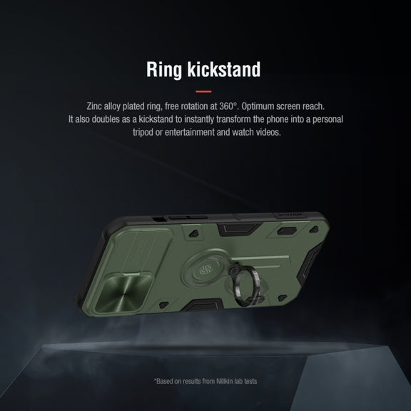 For iPhone 13 Pro Max NILLKIN Shockproof CamShield Armor Protective Case with Invisible Ring Holder (Green)