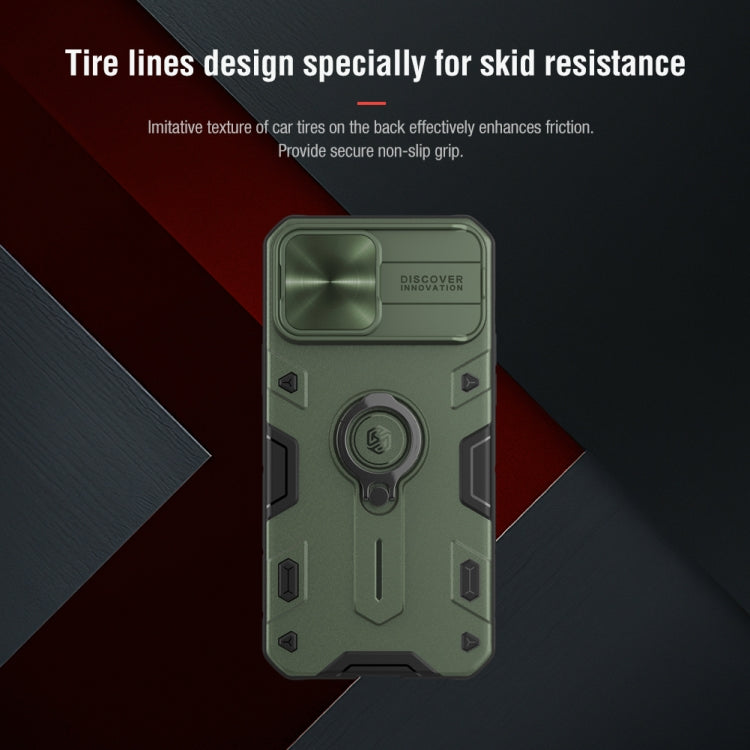 For iPhone 13 Pro Max NILLKIN Shockproof CamShield Armor Protective Case with Invisible Ring Holder (Green)