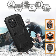 For iPhone 13 R-JUST Shockproof Water-resistant Dust-proof Metal + Silicone Protective Case with Holder(Black)