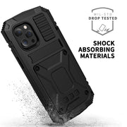 For iPhone 13 Pro Max R-JUST Shockproof Water-resistant Dust-proof Metal + Silicone Protective Case with Holder (Black)