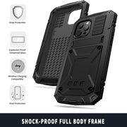 For iPhone 13 Pro Max R-JUST Shockproof Water-resistant Dust-proof Metal + Silicone Protective Case with Holder (Black)