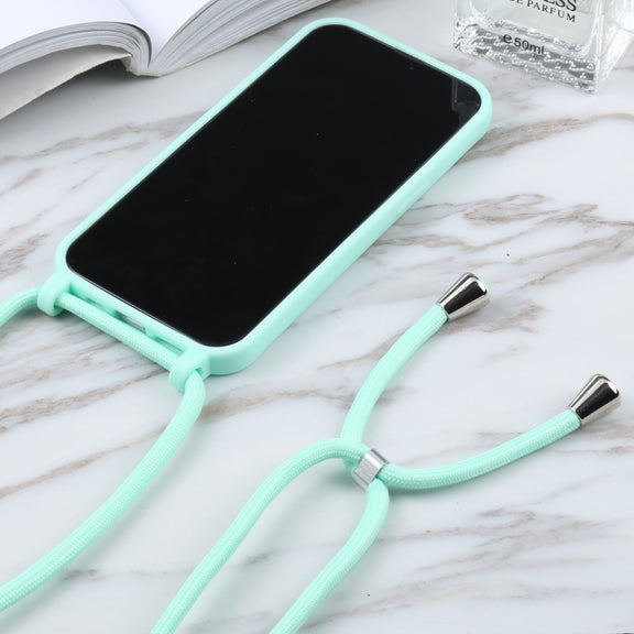 For iPhone 13 Pro Candy Colors TPU Protective Case with Lanyard (Mint Green)