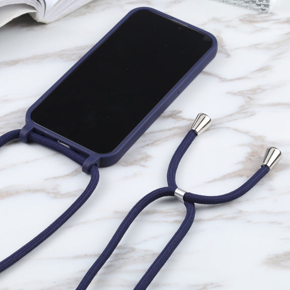 For iPhone 13 Pro Max Candy Colors TPU Protective Case with Lanyard (Dark Blue)