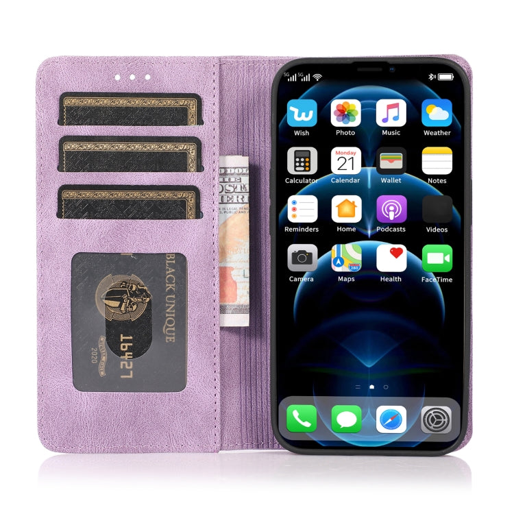 For iPhone 13 Strong Magnetic Crazy Horse Texture Horizontal Flip Leather Case with Holder & Card Slots & Wallet(Purple)