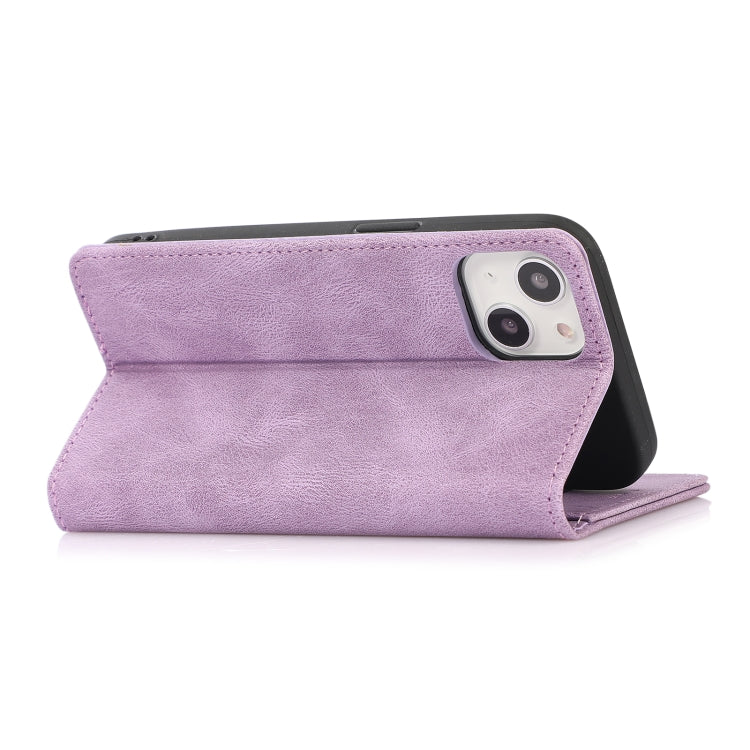 For iPhone 13 Strong Magnetic Crazy Horse Texture Horizontal Flip Leather Case with Holder & Card Slots & Wallet(Purple)