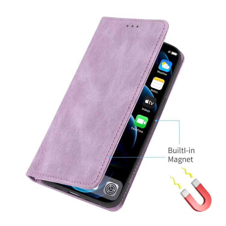 For iPhone 13 Strong Magnetic Crazy Horse Texture Horizontal Flip Leather Case with Holder & Card Slots & Wallet(Purple)