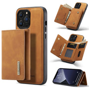 For iPhone 13 Pro Max DG.MING M1 Series 3-Fold Multi Card Wallet Shockproof Case with Holder Function (Brown)