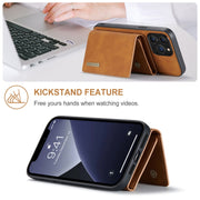 For iPhone 13 Pro Max DG.MING M1 Series 3-Fold Multi Card Wallet Shockproof Case with Holder Function (Brown)