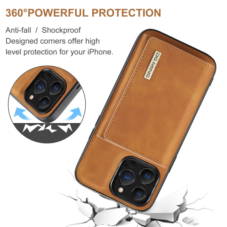 For iPhone 13 Pro Max DG.MING M1 Series 3-Fold Multi Card Wallet Shockproof Case with Holder Function (Brown)