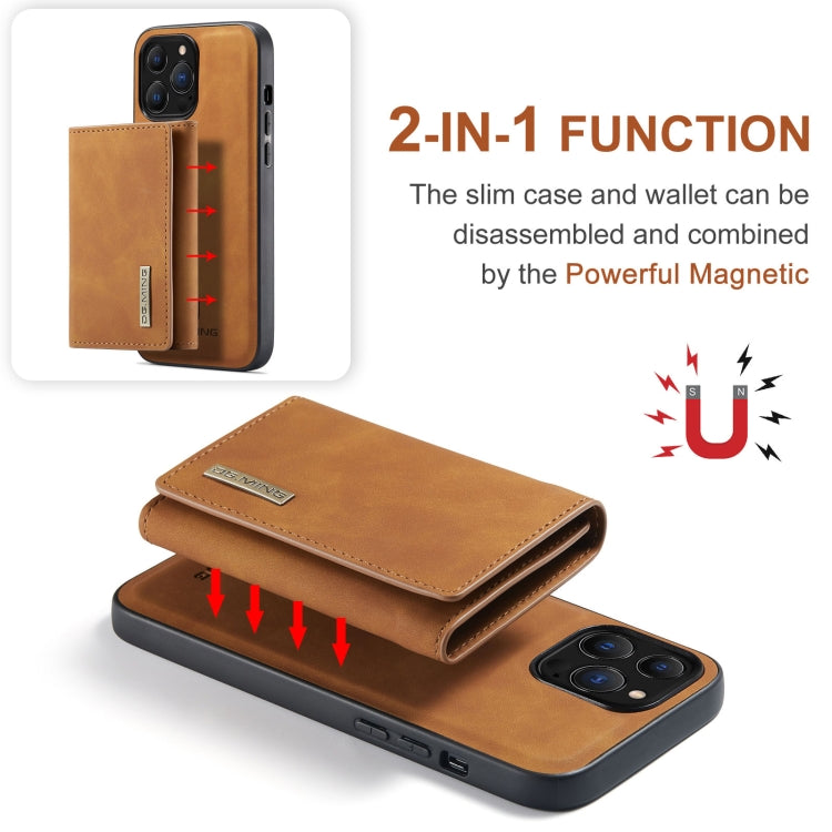 For iPhone 13 Pro Max DG.MING M1 Series 3-Fold Multi Card Wallet Shockproof Case with Holder Function (Brown)