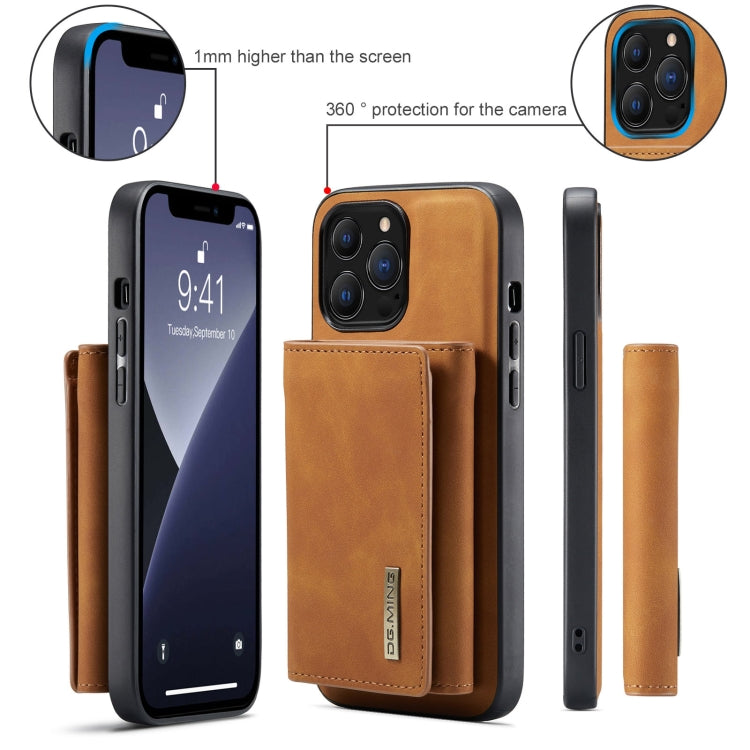 For iPhone 13 Pro Max DG.MING M1 Series 3-Fold Multi Card Wallet Shockproof Case with Holder Function (Brown)