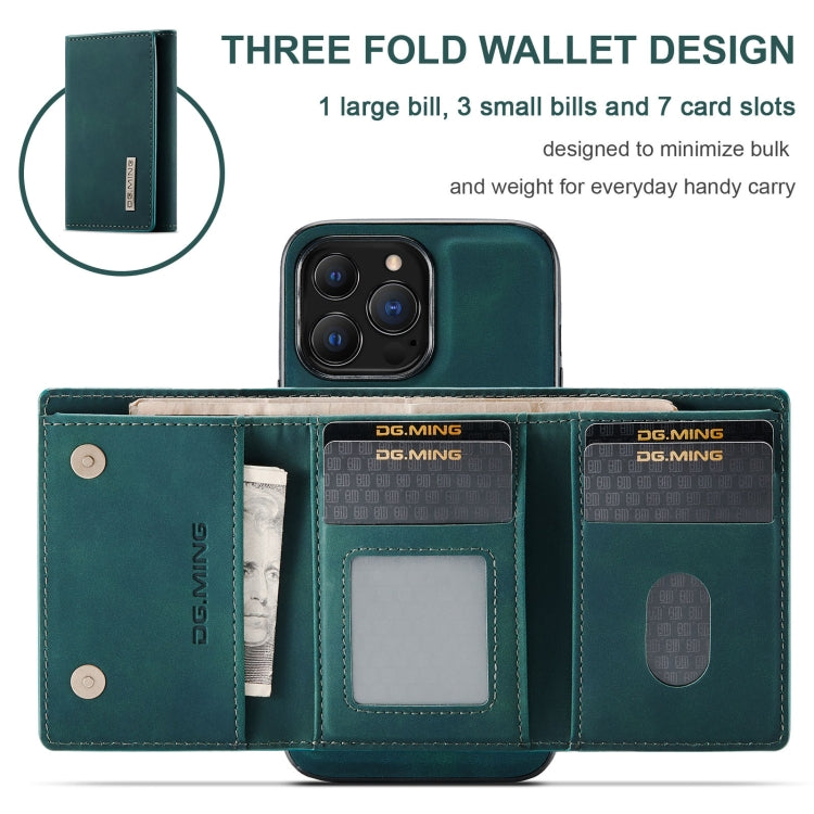 For iPhone 13 Pro Max DG.MING M1 Series 3-Fold Multi Card Wallet Shockproof Case with Holder Function (Green)