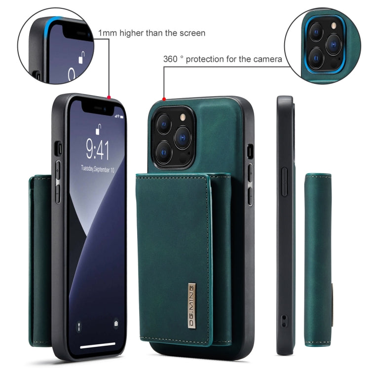 For iPhone 13 Pro Max DG.MING M1 Series 3-Fold Multi Card Wallet Shockproof Case with Holder Function (Green)
