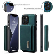 For iPhone 13 Pro Max DG.MING M1 Series 3-Fold Multi Card Wallet Shockproof Case with Holder Function (Green)
