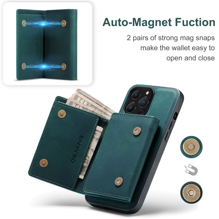 For iPhone 13 Pro Max DG.MING M1 Series 3-Fold Multi Card Wallet Shockproof Case with Holder Function (Green)