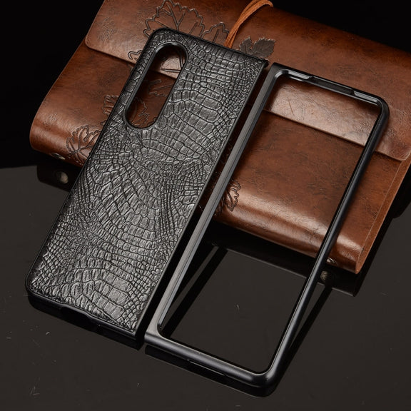 For Samsung Galaxy Z Fold3 5G Shockproof Crocodile Texture PC + PU Case(Black)