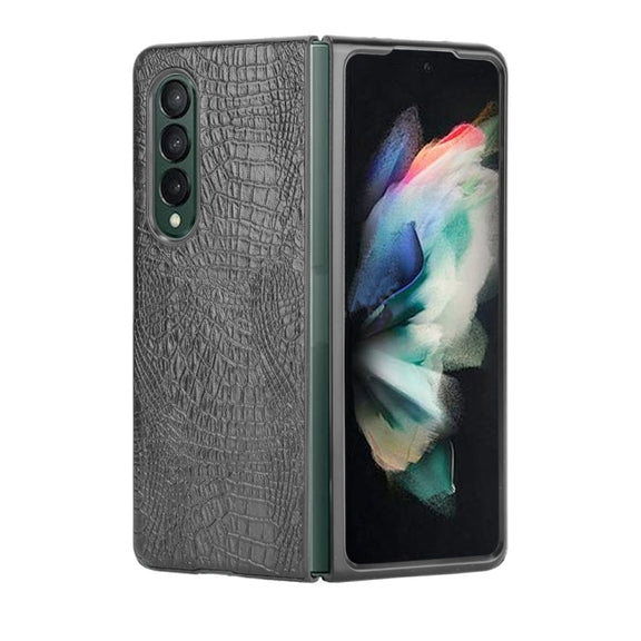 For Samsung Galaxy Z Fold3 5G Shockproof Crocodile Texture PC + PU Case(Black)
