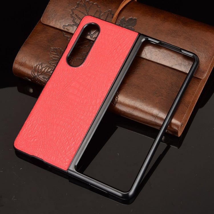 For Samsung Galaxy Z Fold3 5G Shockproof Crocodile Texture PC + PU Case(Red)