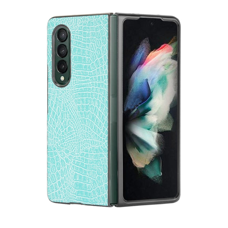 For Samsung Galaxy Z Fold3 5G Shockproof Crocodile Texture PC + PU Case(Light Green)