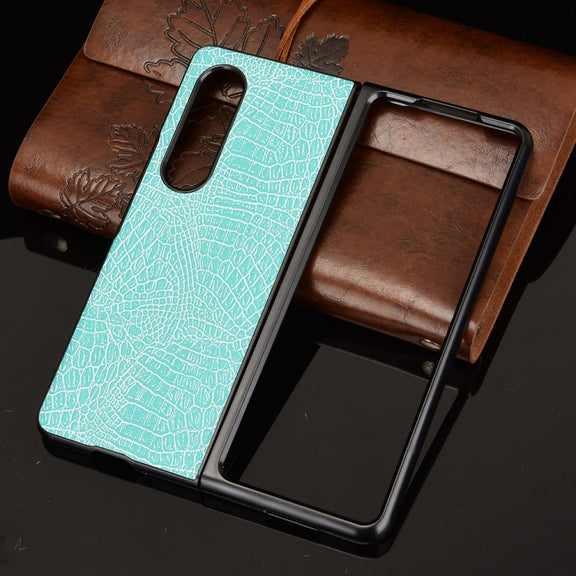 For Samsung Galaxy Z Fold3 5G Shockproof Crocodile Texture PC + PU Case(Light Green)