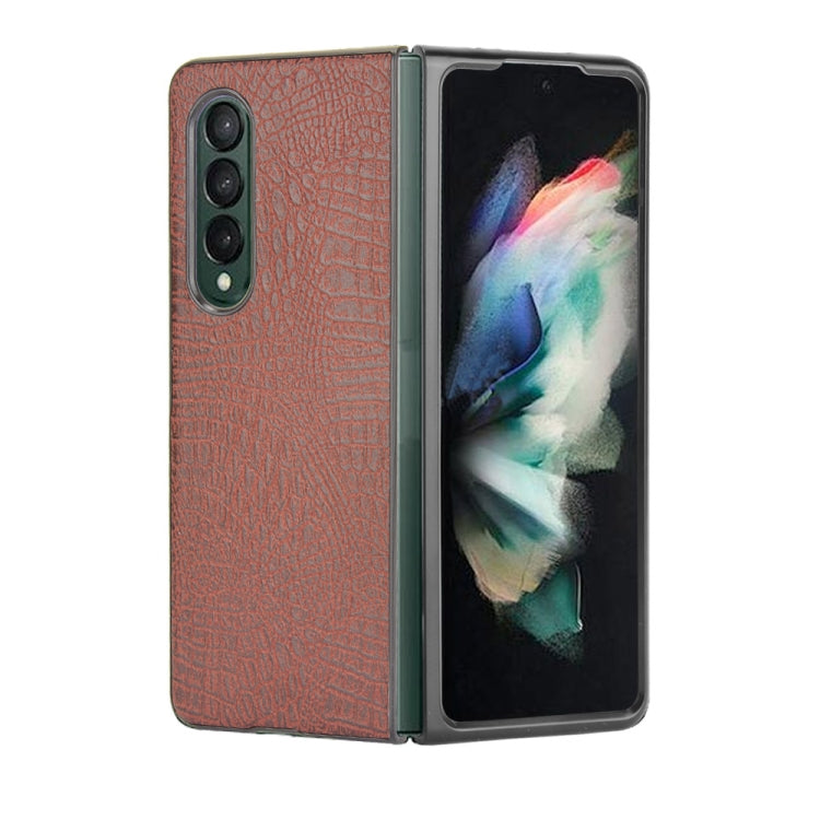 For Samsung Galaxy Z Fold3 5G Shockproof Crocodile Texture PC + PU Case(Brown)