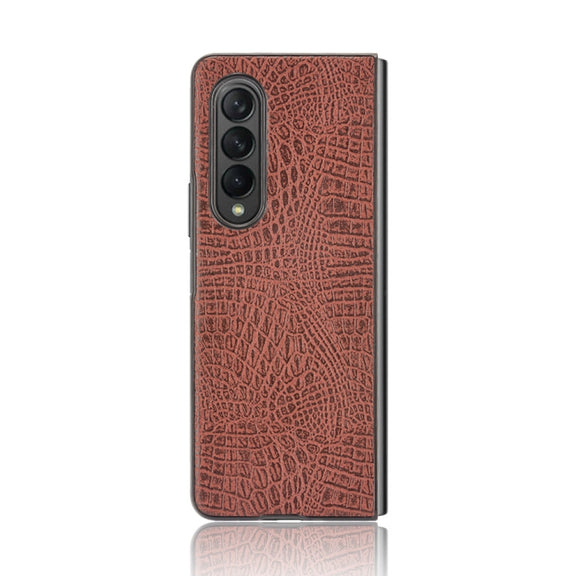 For Samsung Galaxy Z Fold3 5G Shockproof Crocodile Texture PC + PU Case(Brown)