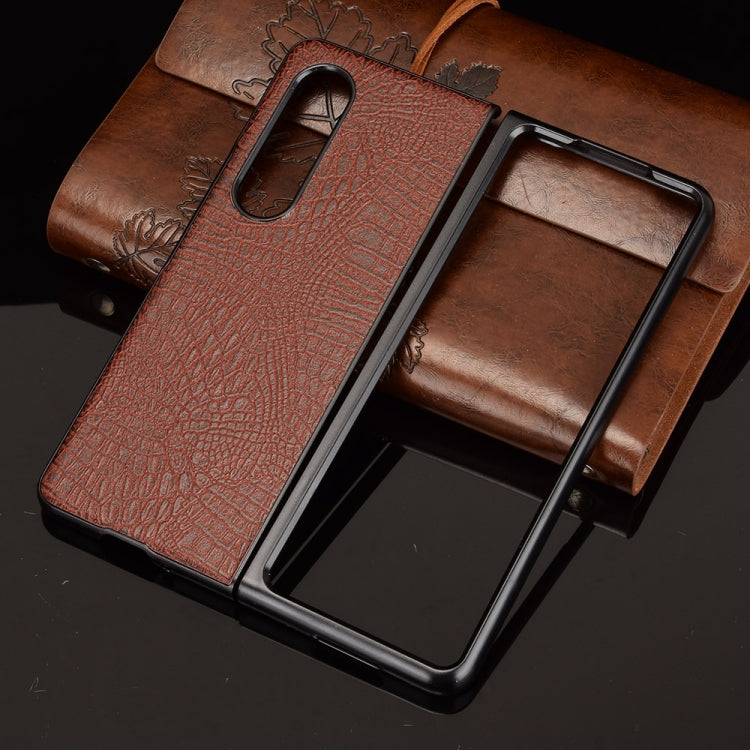 For Samsung Galaxy Z Fold3 5G Shockproof Crocodile Texture PC + PU Case(Brown)