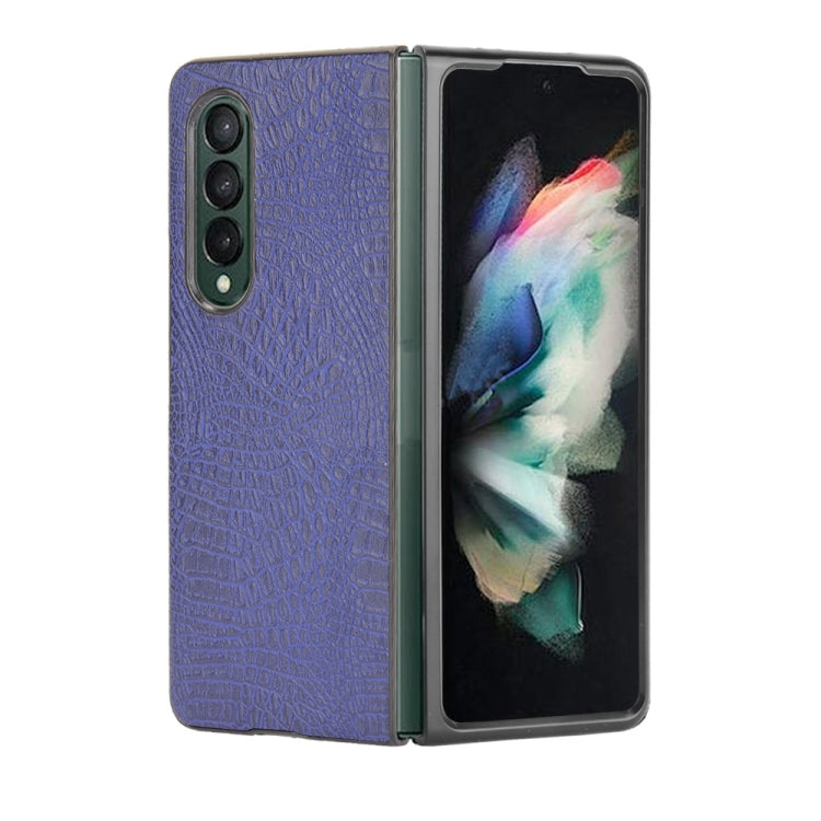For Samsung Galaxy Z Fold3 5G Shockproof Crocodile Texture PC + PU Case(Blue)