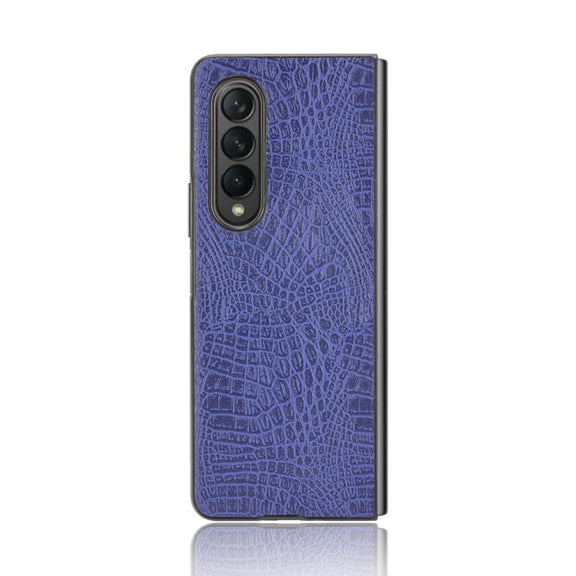 For Samsung Galaxy Z Fold3 5G Shockproof Crocodile Texture PC + PU Case(Blue)