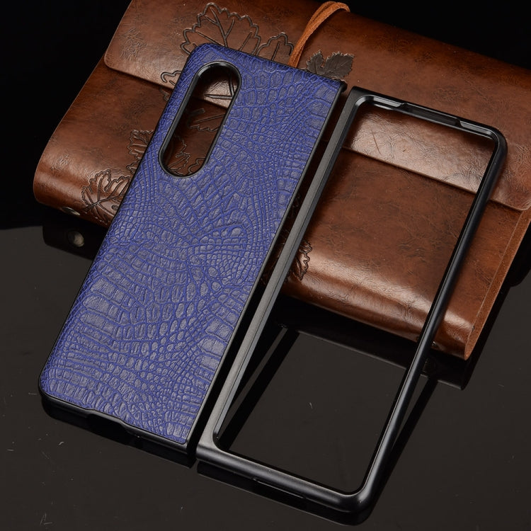 For Samsung Galaxy Z Fold3 5G Shockproof Crocodile Texture PC + PU Case(Blue)